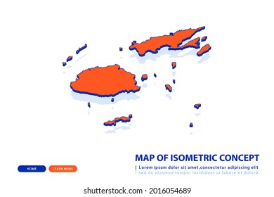 Orange map of Fiji on white background. Vector modern isometric concept greeting Card illustration eps 10.