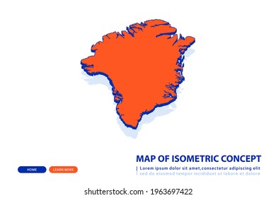 Orange map of Greenland on white background. Vector modern isometric concept greeting Card illustration eps 10.