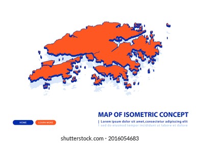 Orange map of Hong Kong on white background. Vector modern isometric concept greeting Card illustration eps 10.