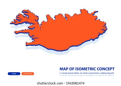 Orange map of Iceland on white background. Vector modern isometric concept greeting Card illustration eps 10.