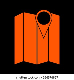 Orange map icon vector on a black background