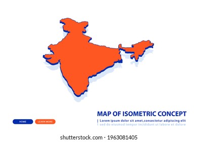 Mapa naranja de la India sobre fondo blanco. Vector moderno concepto isométrico de la imagen de la tarjeta de felicitación, eps 10.