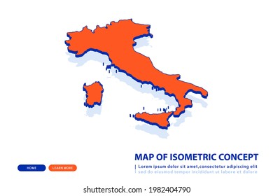 Orange map of Italy on white background. Vector modern isometric concept greeting Card illustration eps 10.