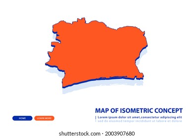 Orange map of Ivory coast on white background. Vector modern isometric concept greeting Card illustration eps 10.