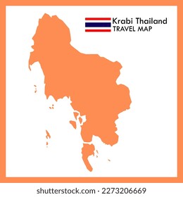 Orange Map Krabi province is part of Thailand with flag image.