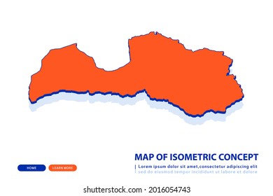 Orange map of Latvia on white background. Vector modern isometric concept greeting Card illustration eps 10.
