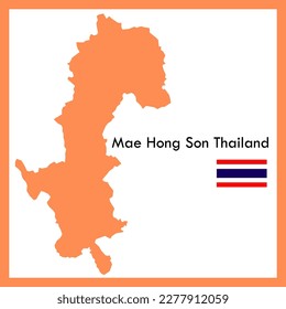 Orange map Mae Hong Son province is part of Thailand with flag picture.