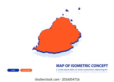 Orange map of Mauritius on white background. Vector modern isometric concept greeting Card illustration eps 10.