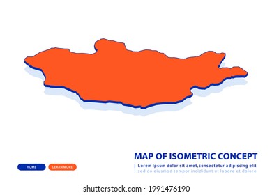 Orange map of Mongolia on white background. Vector modern isometric concept greeting Card illustration eps 10.