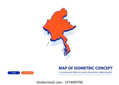 Orange map of Myanmar on white background. Vector modern isometric concept greeting Card illustration eps 10.