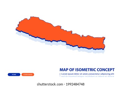 Mapa naranja de Nepal sobre fondo blanco. Vector moderno concepto isométrico de la imagen de la tarjeta de felicitación, eps 10.