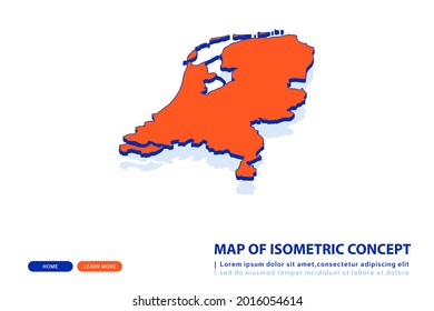 Orange map of Netherland on white background. Vector modern isometric concept greeting Card illustration eps 10.