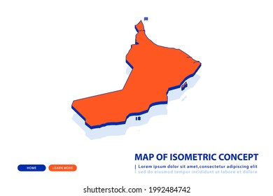 Mapa naranja de Omán sobre fondo blanco. Vector moderno concepto isométrico de la imagen de la tarjeta de felicitación, eps 10.