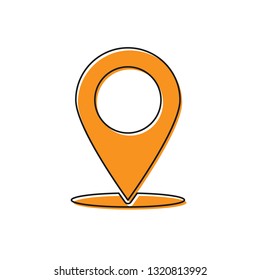Orange Map pin icon isolated on white background. Pointer symbol. Location sign. Navigation map, gps, direction, place, compass, contact, search concept. Vector Illustration