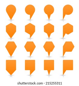 Orange map pin sign location icon with gray shadow and reflection on white background  in simple flat style. This web design element save in vector illustration 8 eps