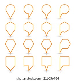 Orange map pin sign location icon with gray reflection and shadow isolated on white background  in simple flat style. This web design element save in vector illustration 8 eps