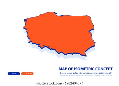 Orange map of Poland on white background. Vector modern isometric concept greeting Card illustration eps 10.