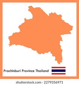 Orange Map Prachinburi province is a part of Thailand with flag image.