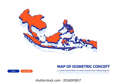 Mapa anaranjado del Sudeste Asiático sobre fondo blanco. Vector moderno concepto isométrico de la imagen de la tarjeta de felicitación, eps 10.