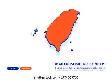 Orange map of Taiwan on white background. Vector modern isometric concept greeting Card illustration eps 10.