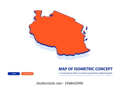 Orange map of Tanzania on white background. Vector modern isometric concept greeting Card illustration eps 10.