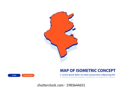 Orange map of Tunisia on white background. Vector modern isometric concept greeting Card illustration eps 10.