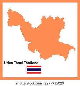 Orange map Udonthani province is part of Thailand with flag picture.