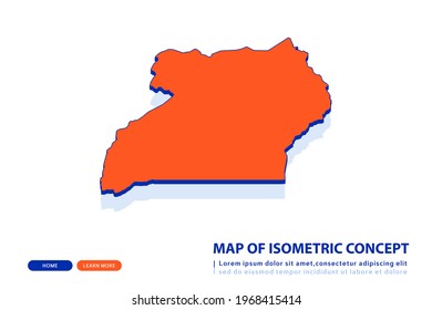 Mapa naranja de Uganda sobre fondo blanco. Vector moderno concepto isométrico de la imagen de la tarjeta de felicitación, eps 10.