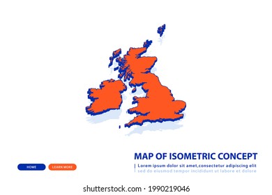 Orange map of United kingdom UK on white background. Vector modern isometric concept greeting Card illustration eps 10.