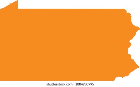 Orange map of US federal state of Pennsylvania (Keystone State)