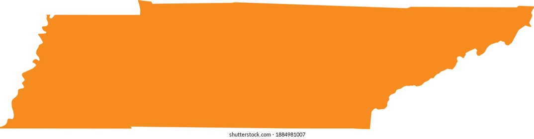 Orange map of US federal state of Tennessee (Volunteer State)