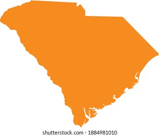 Orange map of US federal state of South Carolina (Palmetto State)