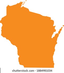 Orange map of US federal state of Wisconsin (Badger State)