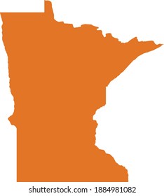 Orange map of US federal state of Minnesota (Land of Ten Thousand Lakes)
