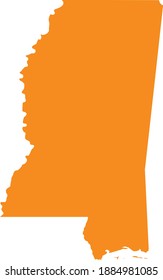 Orange Map Of US Federal State Of Mississippi (Magnolia State)