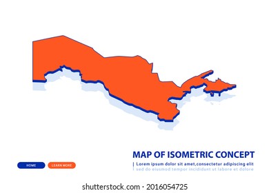 Orange map of Uzbekistan on white background. Vector modern isometric concept greeting Card illustration eps 10.