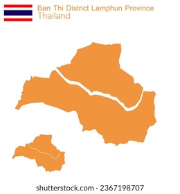 Orange map vector Ban Thi District is a district of Lamphun Province with separate boundary lines