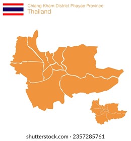 Orange map vector. Chiang Kham District is a district of Phayao Province. with separate boundary lines