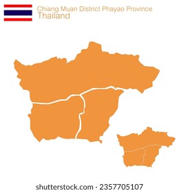 el mapa anaranjado del distrito de Chiang Muan es un distrito de la provincia de Phayao con fronteras separadas