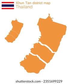 Vector de mapa anaranjado. El distrito de Khun Tan es un distrito de la provincia de Chiang Rai. con líneas de demarcación separadas