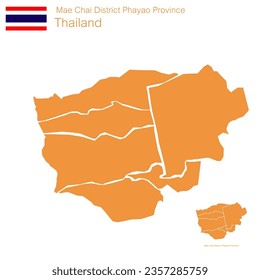 Orange Map Vector Mae Chai District is a district of Phayao Province. with separate boundary lines