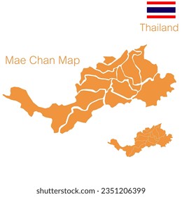 Orange Map Vector Mae Chan District is a district of Chiang Rai Province with separate demarcation lines