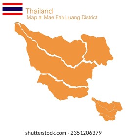 Orange Map Vector Mae Fah Luang District is a district of Chiang Rai Province. with separate demarcation lines