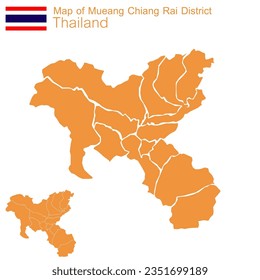 orange map vector Mueang Chiang Rai District is a district of Chiang Rai Province with separate demarcation lines