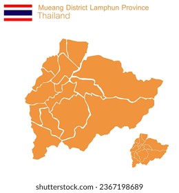 orange map vector Mueang Lamphun District It is a district of Lamphun Province. with separate boundary lines