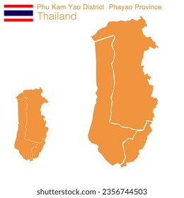 orangefarbene Karte Vektor Phu Kam Yao Bezirk ist ein Bezirk der Provinz Phayao. mit getrennten Grenzlinien