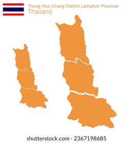 Orange map vector of Thung Hua Chang District is a district of Lamphun Province. with separate boundary lines