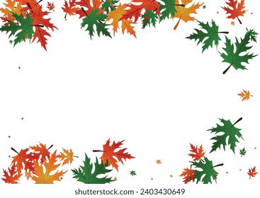 Orange Maple Background White Vector. Floral October Design. Golden Giving. September Frame. Colorful Leaves Ground.
