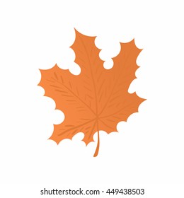 Orange maple leaf icon in cartoon style isolated on white background. Tree symbol