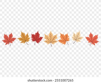 Orange maple leaves border on transparent background, ideal for fall and Thanksgiving designs. vector